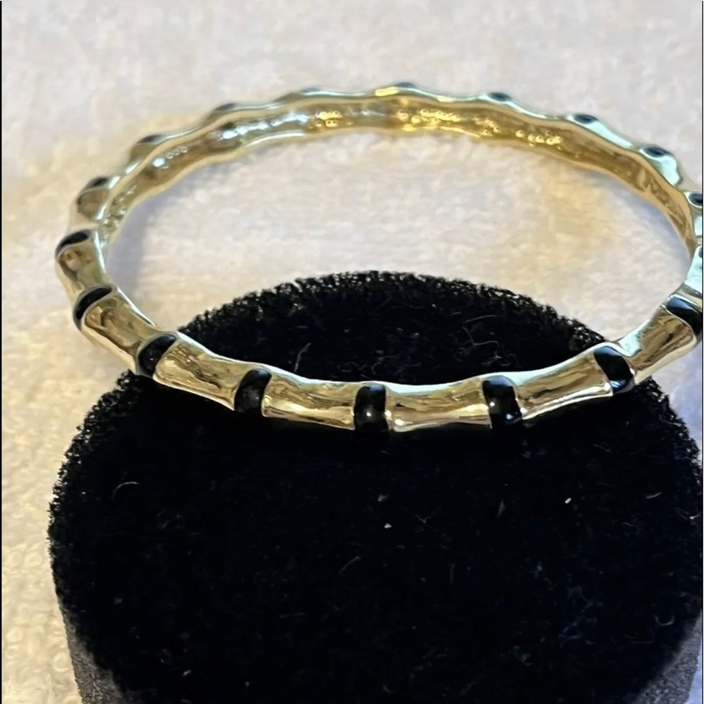 VINTAGE SIGNED FORNASH BANGLE GOLD WITH BLACK BAMBOO DESIGN